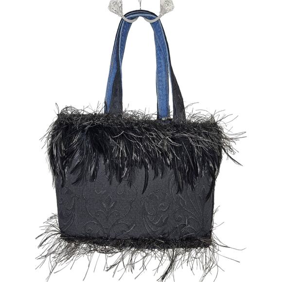 HANDMADE Black Fringe Floral Flower Pocketbook Handbag Purse NEW Signed GIFT - Picture 2 of 9